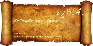 Ürményi Anna névjegykártya